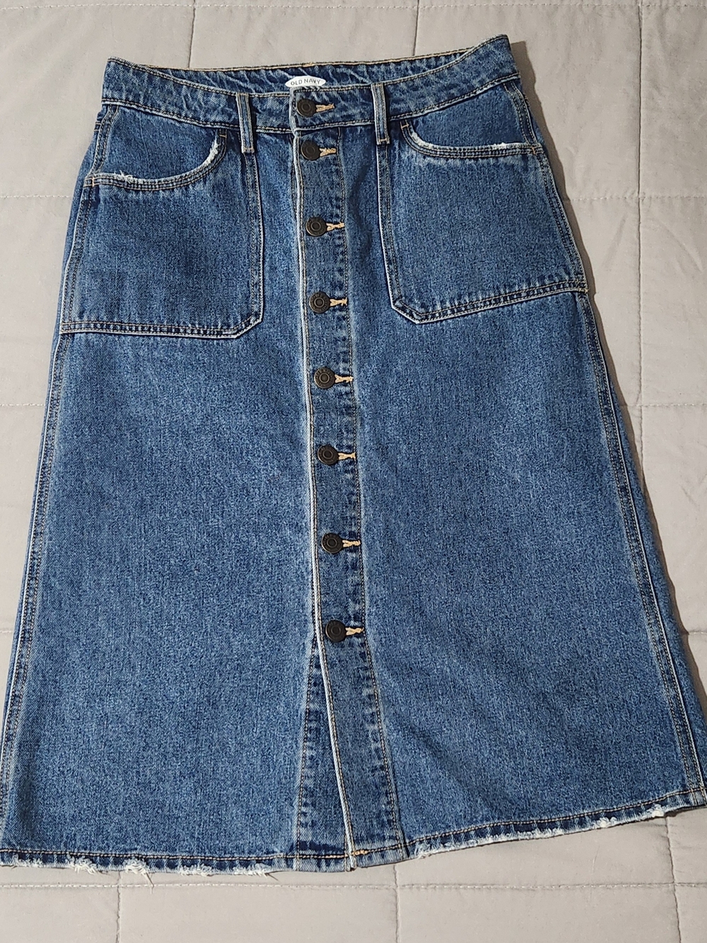 High-Rise Button-Front Denim Skirt in Blue Old Navy
